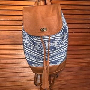 String Backpack with blue tribal print